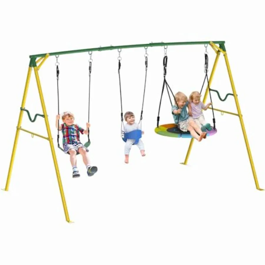 

3 in 1 Multifunctional Swing Set for backyard lawn garden playground kindergarten outdoor activity, sturdy steel frame, blue an