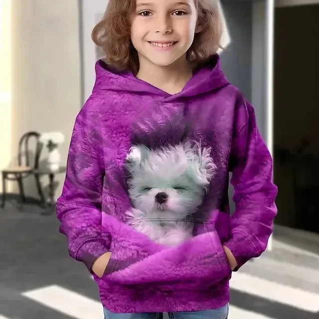 

Kids Clothes Girl Hoodies Long Sleeve 3D Cartoon Print Children Spring Fall Clothes Tops Outdoor Casual Girl Clothing Hoodie