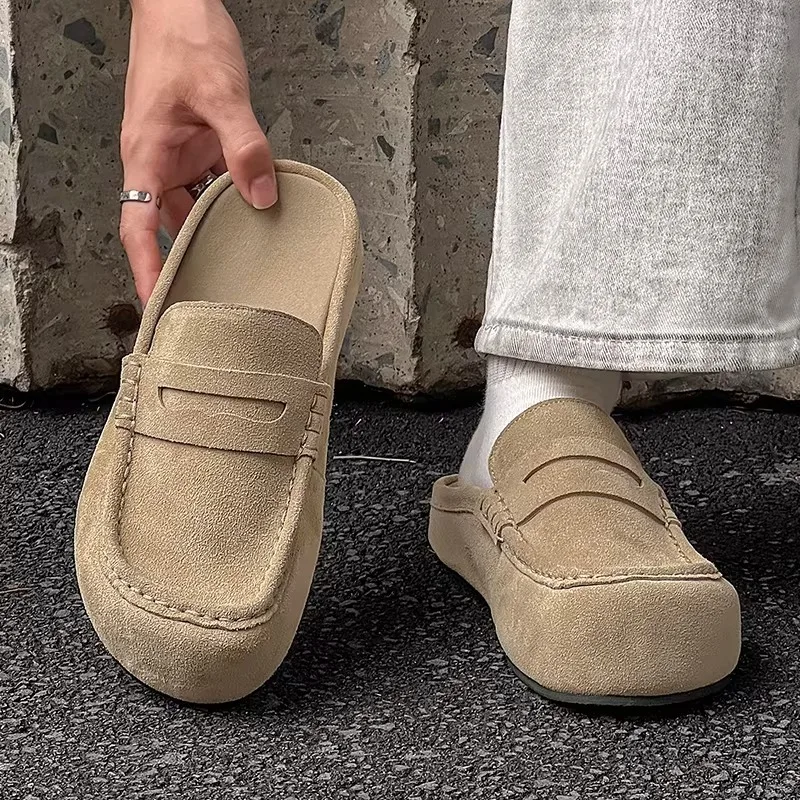 

Retro Thick Soled Casual Slip on Half Slippers Men's Shoes Fashion Outdoor Flat Sole Handmade Comfortable Male Sandalias Hombre