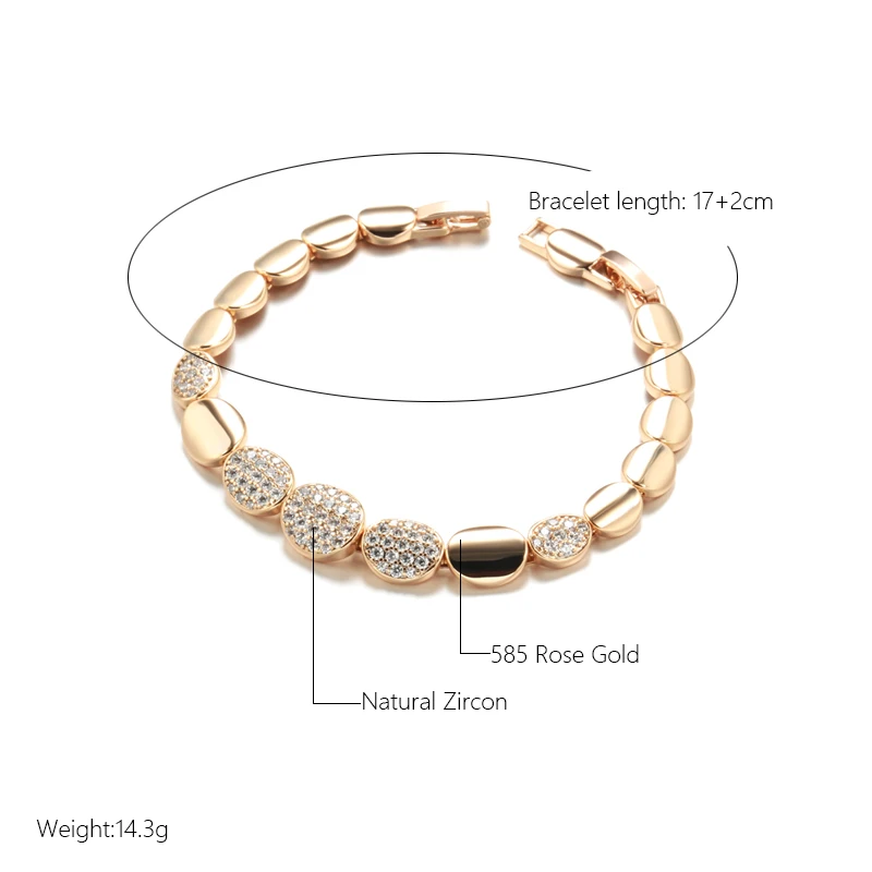 Kinel Fashion 585 Rose Gold Oval Link Bracelet For Women Luxury Natural Zircon Fine Daily Bracelets Ethnic Wedding Jewelry