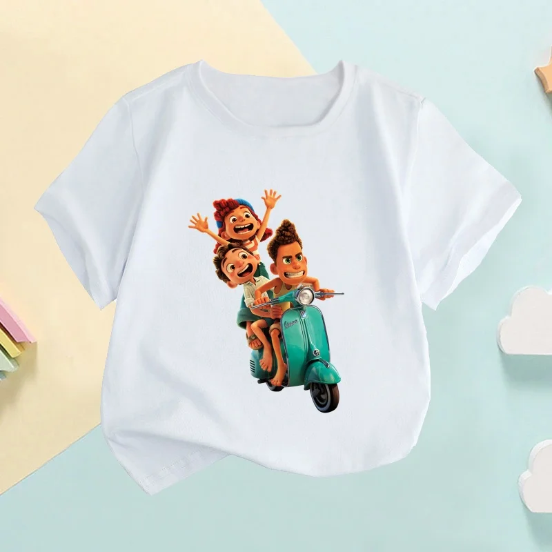 Luca Alberto Giulia Print Cartoon Kids T-shirt Funny Children's Clothes Summer Baby Girls Tops Boys Short Sleeve White T shirts