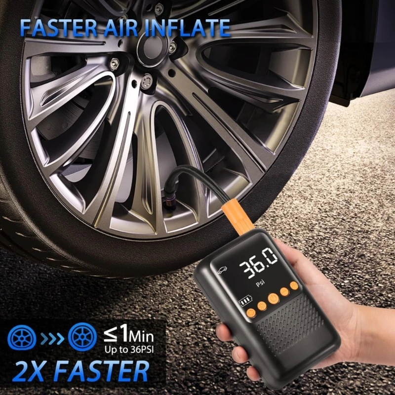 

Tire Inflator Portable Air Compressor for Car with Digital Pressure Gauge LED Light Mini Rechargeable Electric Air Pump