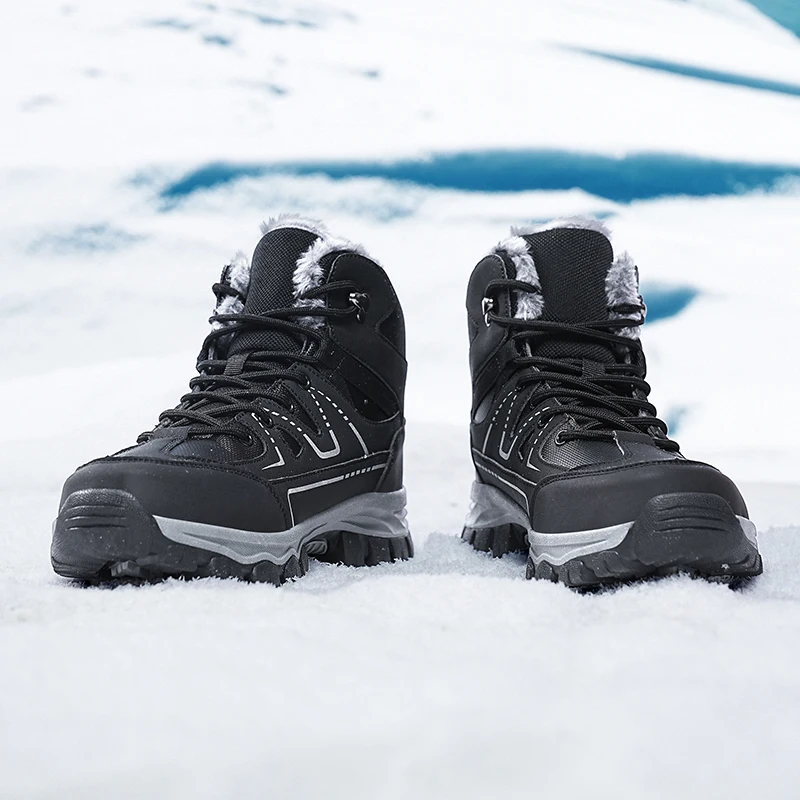 

High-Top Men Hiking Shoes Winter Keep Warm Snow Ankle Boots Non-slip Durable Outdoor Mountain Climbing Shoes Male Work Boots