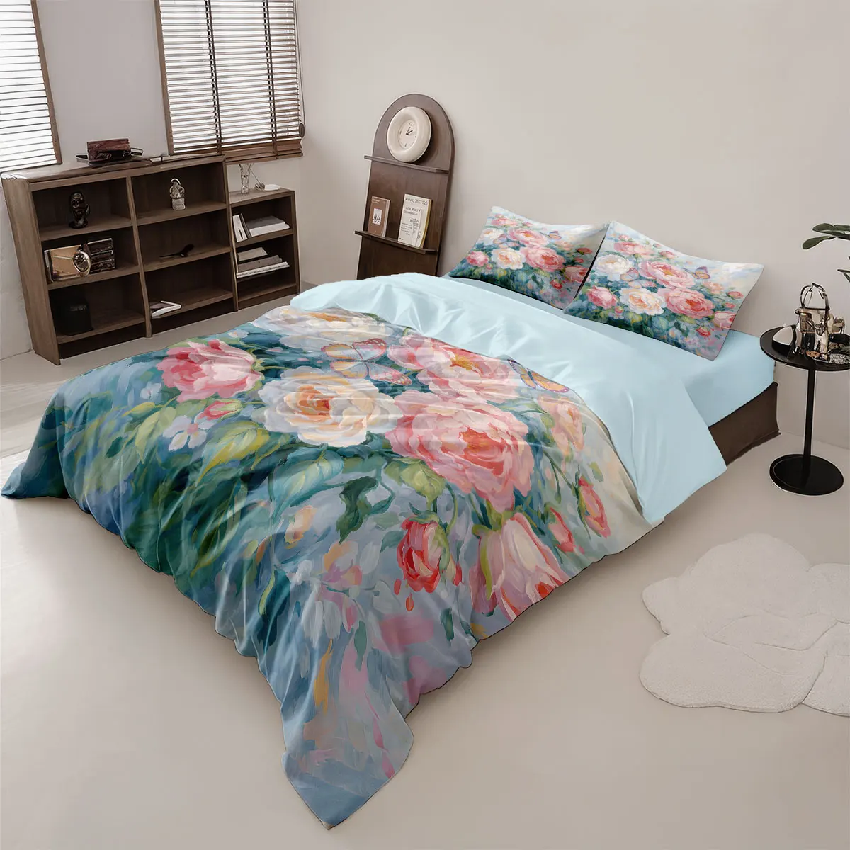 3pcs Spring Colored Floral Print Coreless Duvet Cover Set, Multi Size Bedding Decoration, Machine Washable
