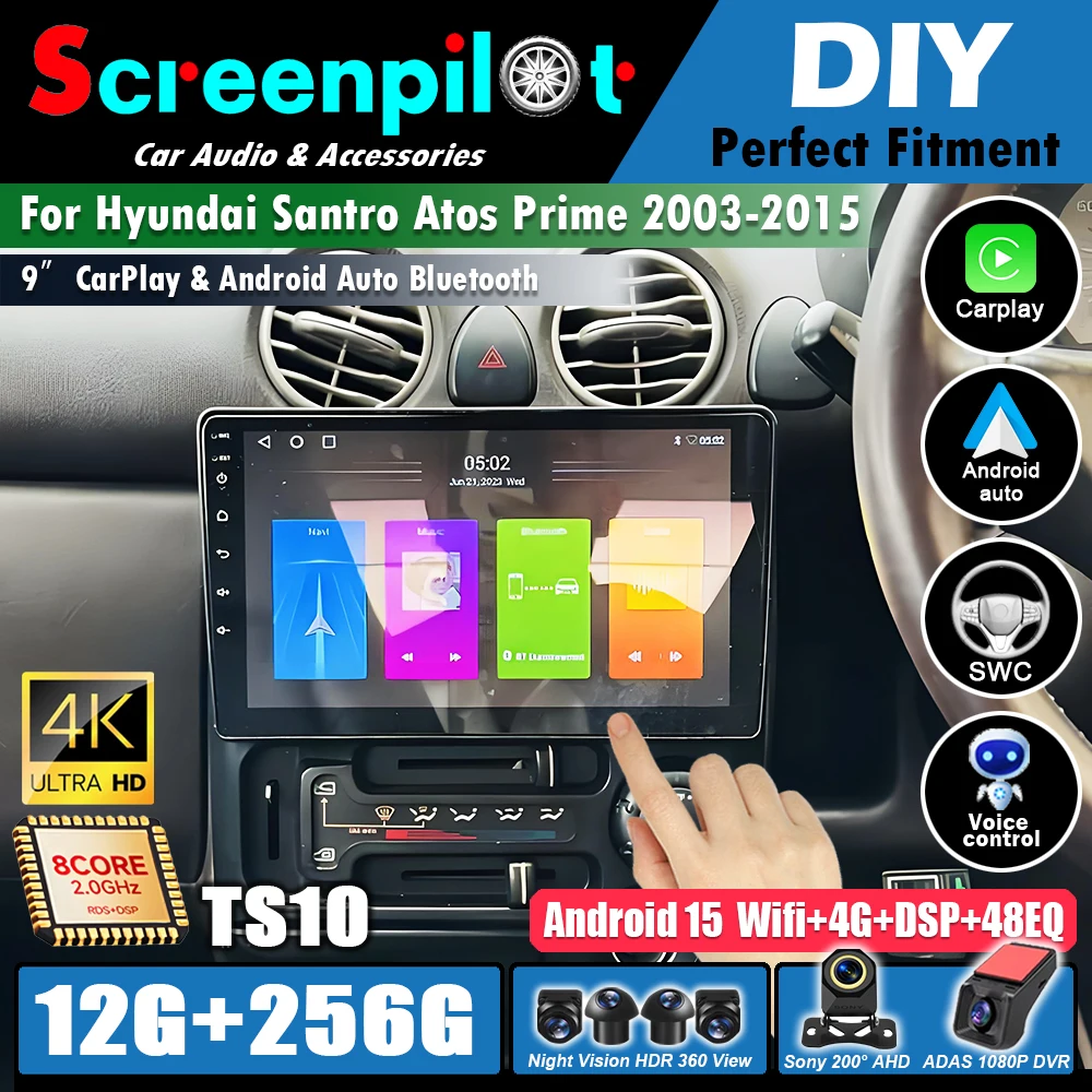 Android 16For Hyundai Santro Atos Prime 2003 2004 2005-2015 Radio Stereo Auto Multimedia Stereo Player GPS Navigation Head Unit