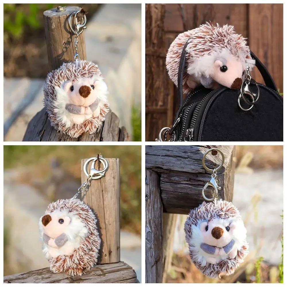 Cute Hedgehog Pattern Hedgehog Keychain Handbag Keyring Stuffed Animals Toys Bag Pendant Keyring Alloy Flannel Stuffed Keychain