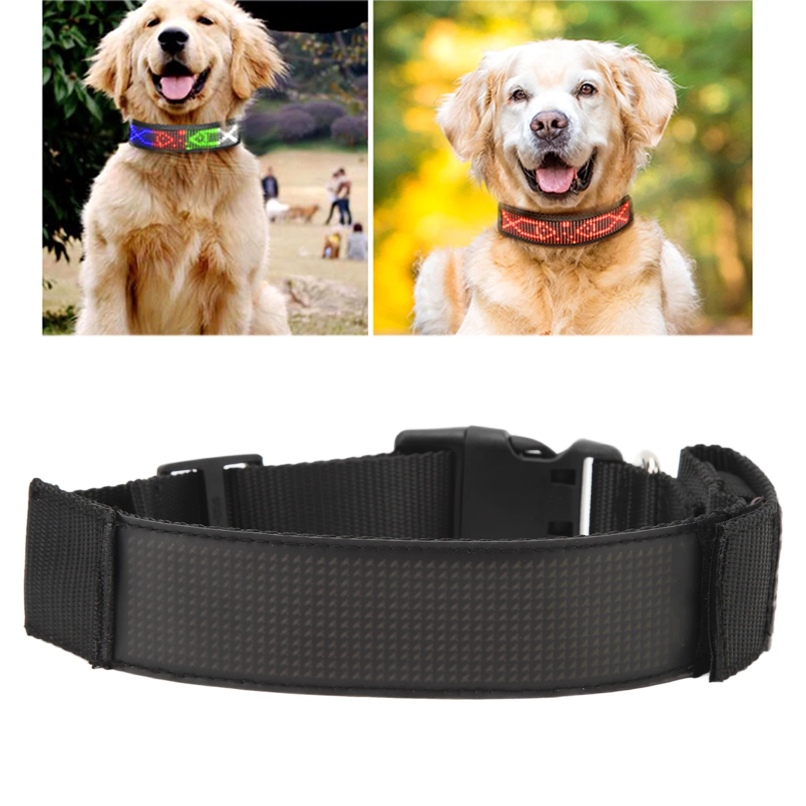 

Color LED Collar Bluetooth Connection Rechargeable Dog Necklace Light Up Webbing For Camping Night Walking