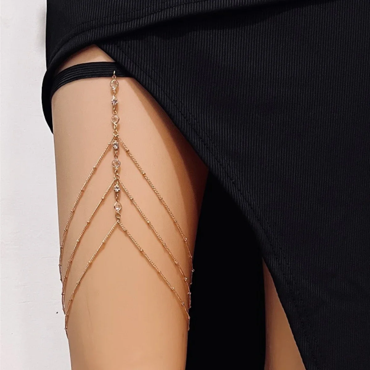 سلسلة جديدة متعددة الطبقات على شكل ساق ذهبية وفضية مثيرة من سلسلة الفخذ مجوهرات نسائية متألقة مرصعة بأحجار الراين #2