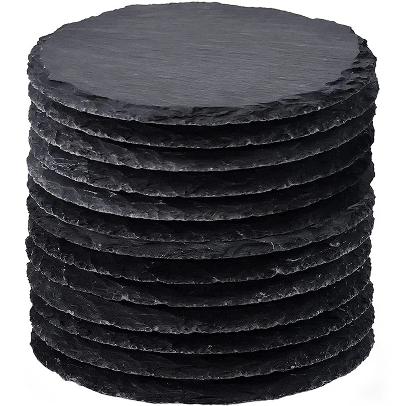 

4Inch Round Bulk Coaster Slate Drink Coasters With Scratch Resistant Bottom For Bar Kitchen Families