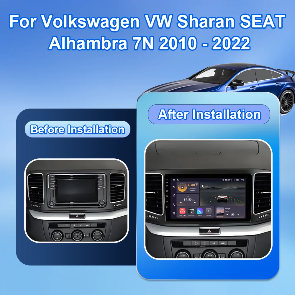 Car Radio Android Auto Stereo For Volkswagen VW Sharan SEAT Alhambra 7N 2010-2022 Multimedia Player GPS Carplay 4G BT Wifi Video