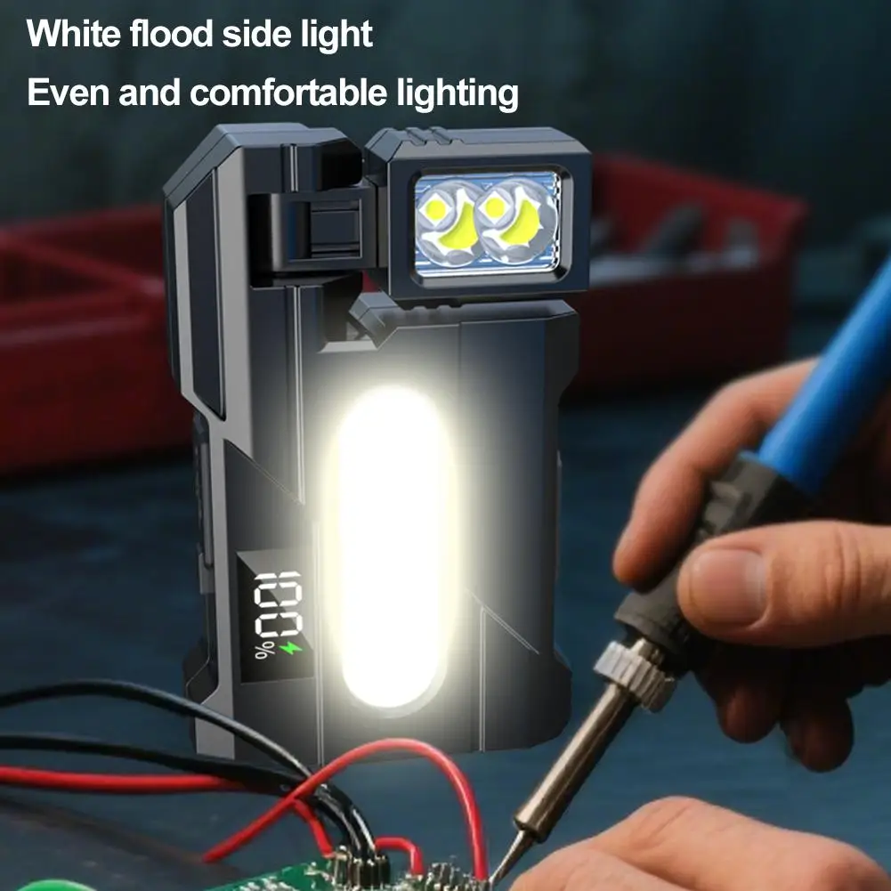 【セール中】1 個ポータブル懐中電灯超高輝度 USB 充電式 LED フラットマグネットトーチ LCD スクリーン付き緊急ライトキャンプハイキング用