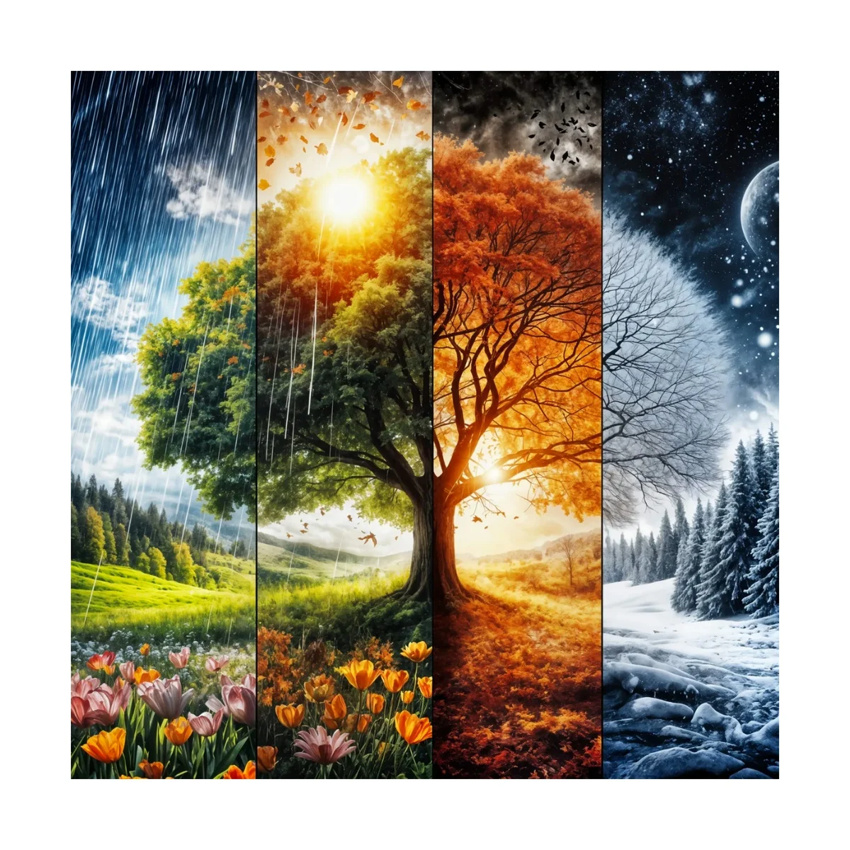 1 Stück 40x40 cm/15,74 Zoll, 11Ct/14Ct Kreuzstich-Set, DIY Valentinstagsgeschenk, Stickerei-Set für Festivals, Vier Jahreszeiten Baumlandschaft – Detail 4