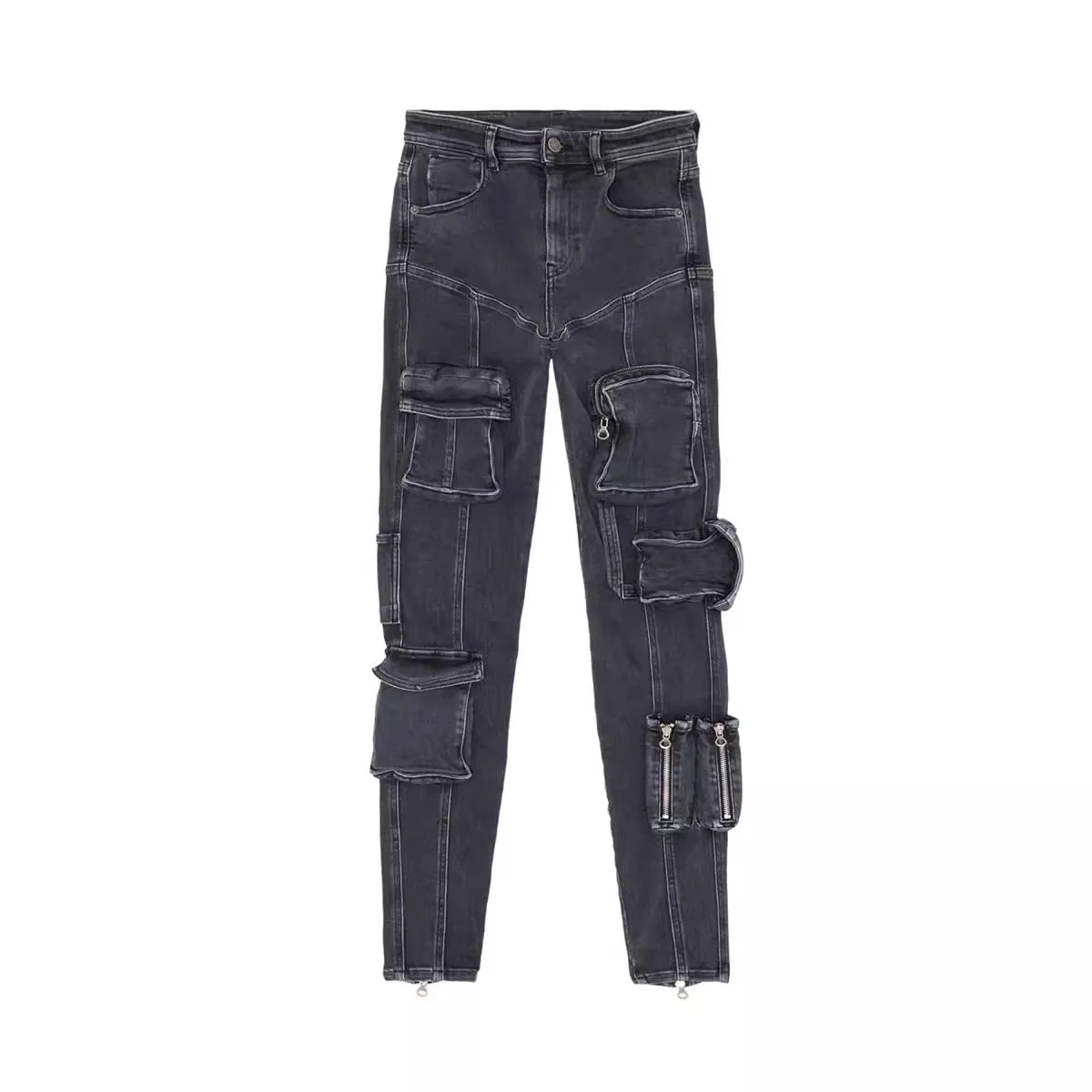 Moderne modieuze slim-fit jeans met hoge taille voor dames Lente zomer werkkleding Meerdere zakken Hoge elasticiteit denim enkelbroek