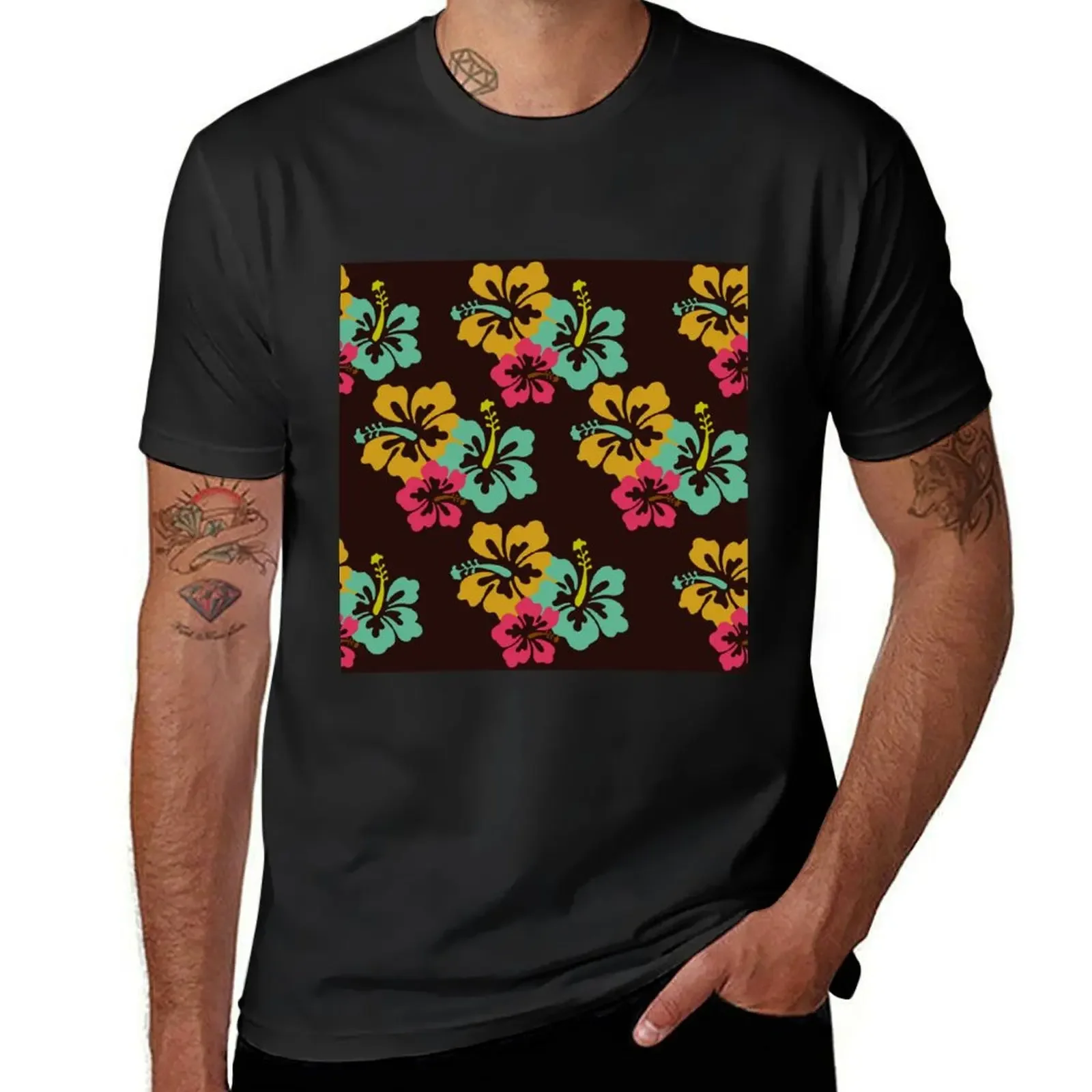 

Hibiscus on brown T-Shirt graphic t shirts korean fashion oversizeds big and tall t shirts for men