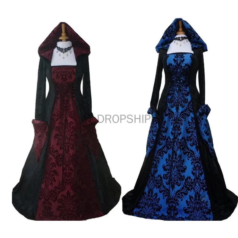 Medieval Victorian Court Dress Lace Splice Wide Skirt Vintage Artistic Renaissance Dress For Special Halloween Cosplay Occasion