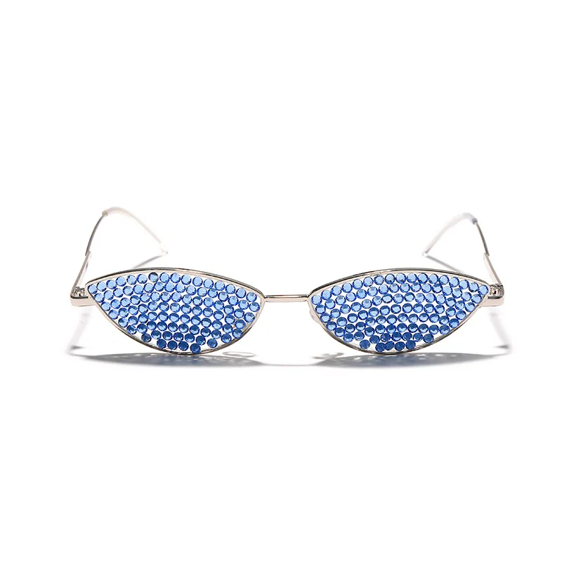 Metal Diamond Cat Eye Decorative Glasses Trendy Small Frame Ocean Lens Glasses Fashionable Special Decoration Glasses