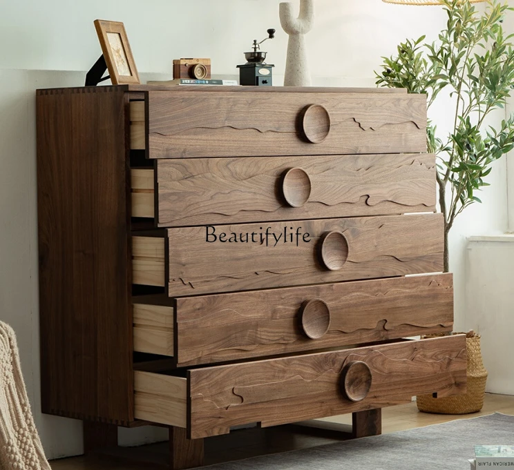 

Solid Wood Multi-Drawer Cabinet Modern Silent Style Drawer Black Walnut Wooden Locker