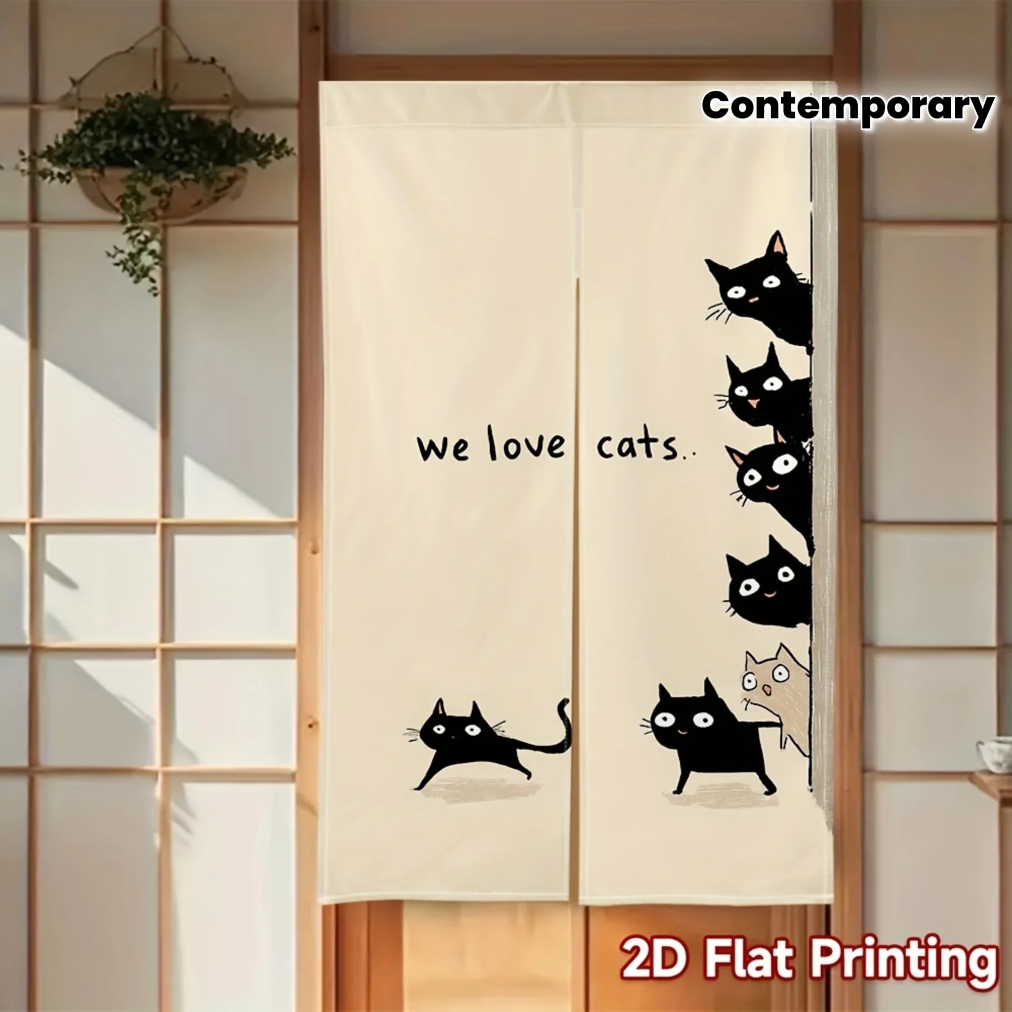 Curious Cats Noren Curtain – Black Cats Peeking, 