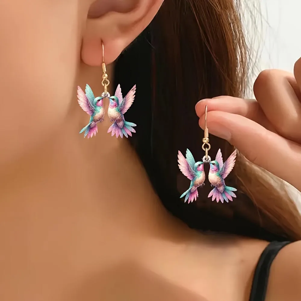 Acrylic Hummingbird Earrings 2D Bird Shape Earrings For Women Girls Ear Charms Spring Summer Drop Dangle Jewelry Gifts Accessory