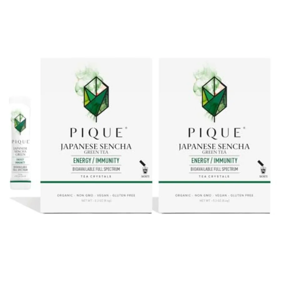 Cristales de Té Sencha Orgánico Pique - Refuerza la Inmunidad y la Energía - 28 Sobres Individuales, Paquete de 2