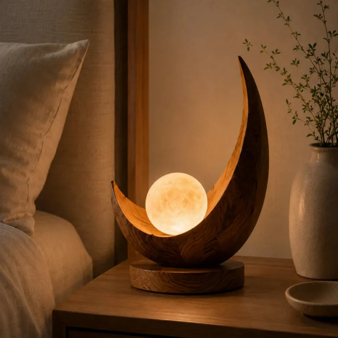 New Crescent-shaped Frame Walnut Wood Craftsmanship Table Decoration European Wabi-Sabi Style Wooden Handicraft