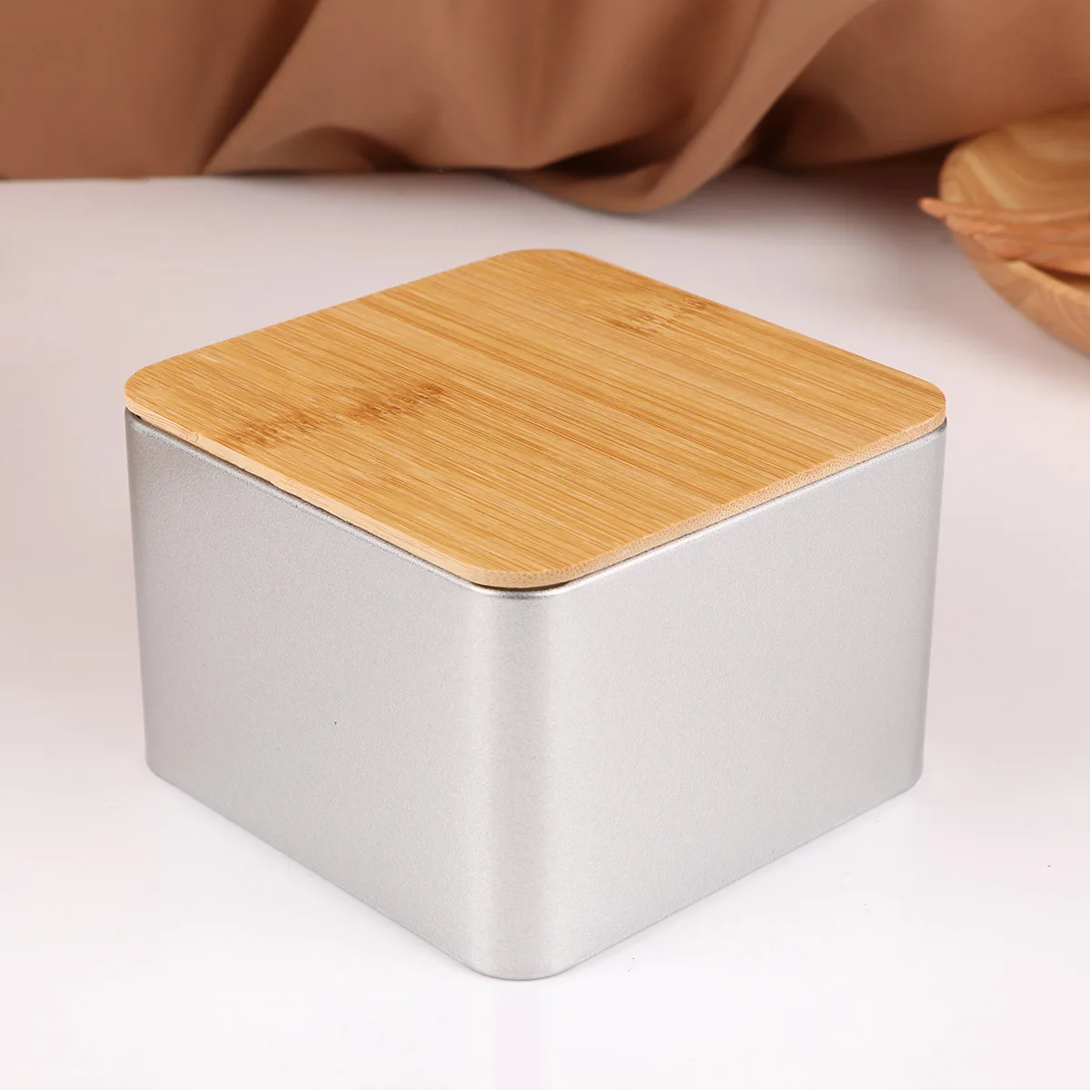 

2Pcs Tinplate Multi-Functional Storage Box Bamboo Cover for Tea Coffee Snacks Cards Universal Packaging Container