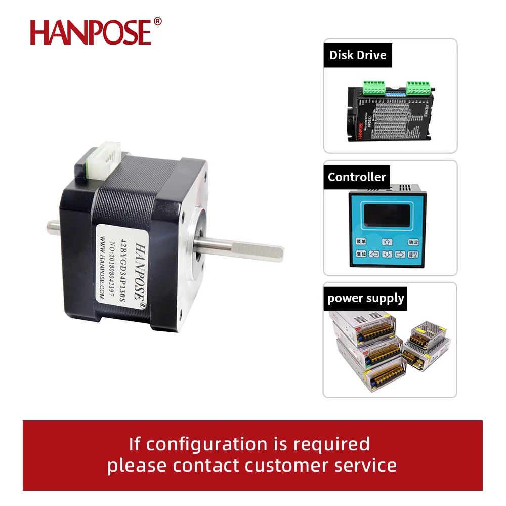 HANPOSE NEMA17 double shaft motor 1.3A 28N.cm 4-lead 17HS3401S-SZ Stepper Motor for CNC Router Engraving milling machine