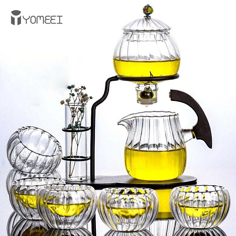 

YOMEEI Lantern Model Glass Teapot Modern Decoration Kung Fu Teapot Drinkware Heat-resistant Glass Tea Set 6 Cups Drip Pot