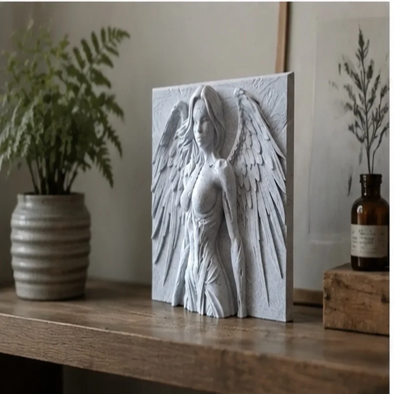 Winged Female Bust Relief Texture Angel Style Carved Sculpture Classical Tabletop Wall Vintage Home Art Decor Ornament Gift - view 5