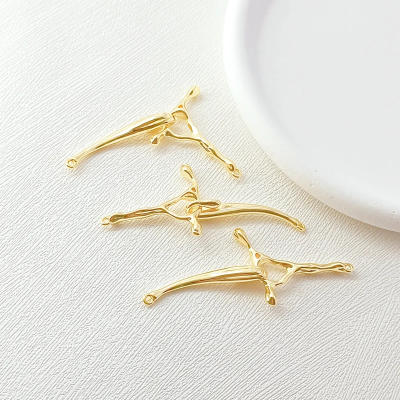 2 Pieces 18K Copper Clad Gold Irregular Hook Double Hanging Connection Buckle Handmade DIY Jewelry Necklace Buckle Accessories