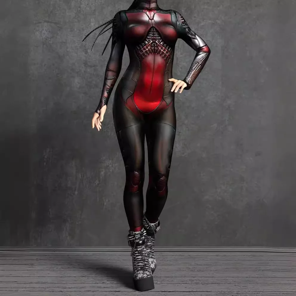 

Mechanical Cyber Punk Catsuit Woman Zipper Bodysuit Zentai 3D Jumpsuit Halloween Game Party Costume Female Cosplay Outfit 2026