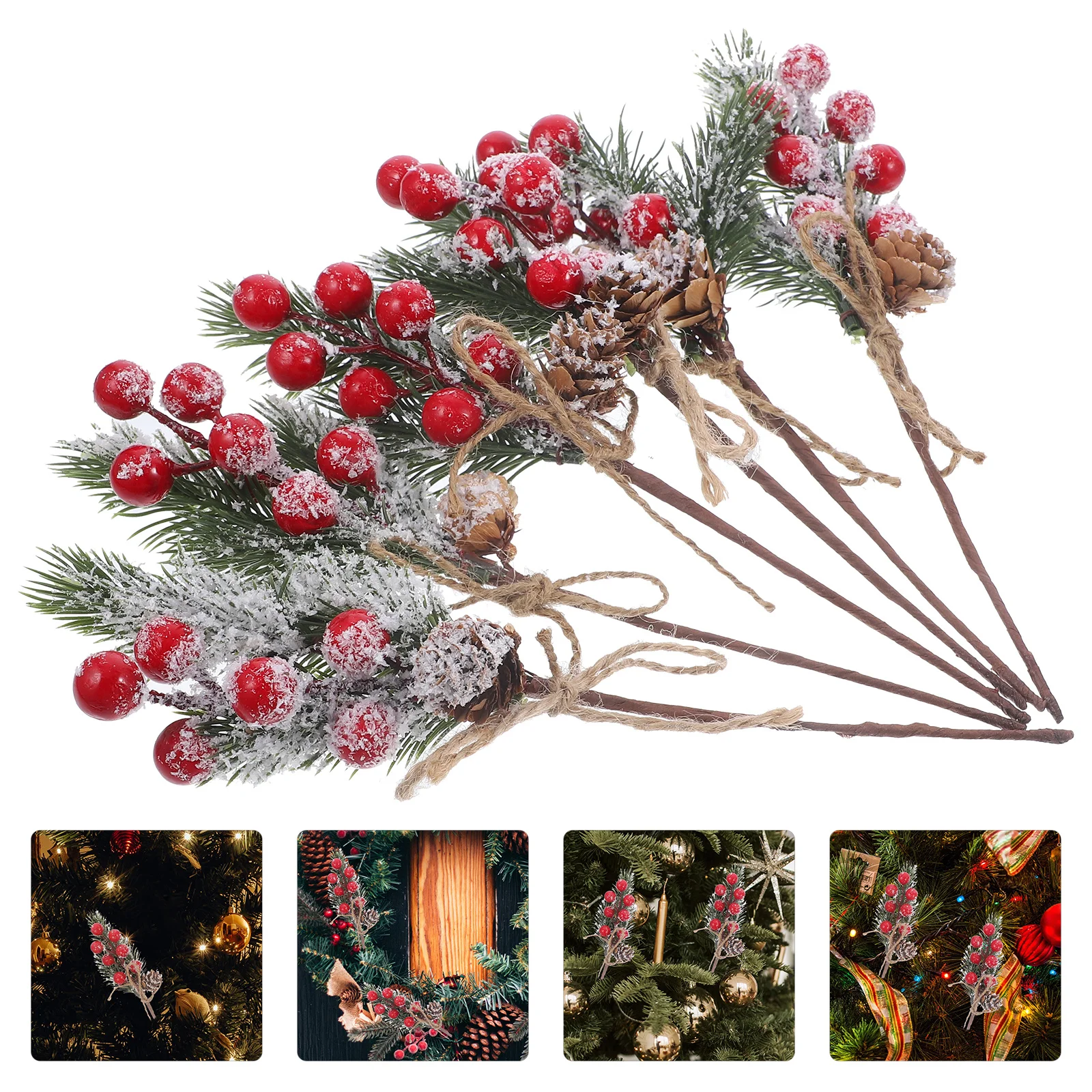 

6Pcs Fake Berry Branches for Xmas Christmas Tree Berry Decors Long-Lasting Artificial Plants with Red Berries for Holiday Party