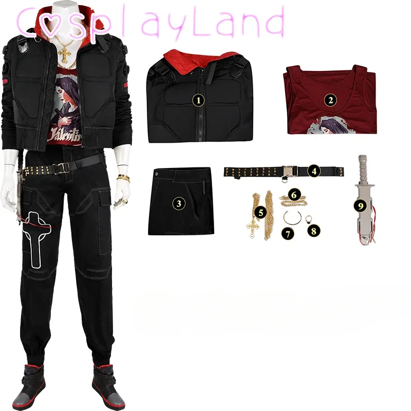 

Punk 2077 Jackie Cosplay Costume Faux Leather Jacket Coat Shirt Pants Outfit Custom Size Jackie Men Suit Halloween Costume