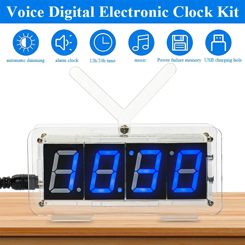 DIY Microcontroller Digital Clock Kit Optical Control Alarm Hourly Alarm Electronic Welding Practice Loose Parts