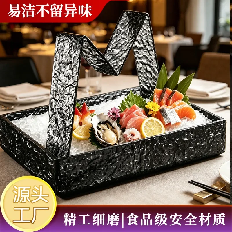 M Shaped Acrylic Sashimi Plate Water Ripple Texture Seafood Platter For Japanese Salmon Serving Hotel Restaurant Tableware