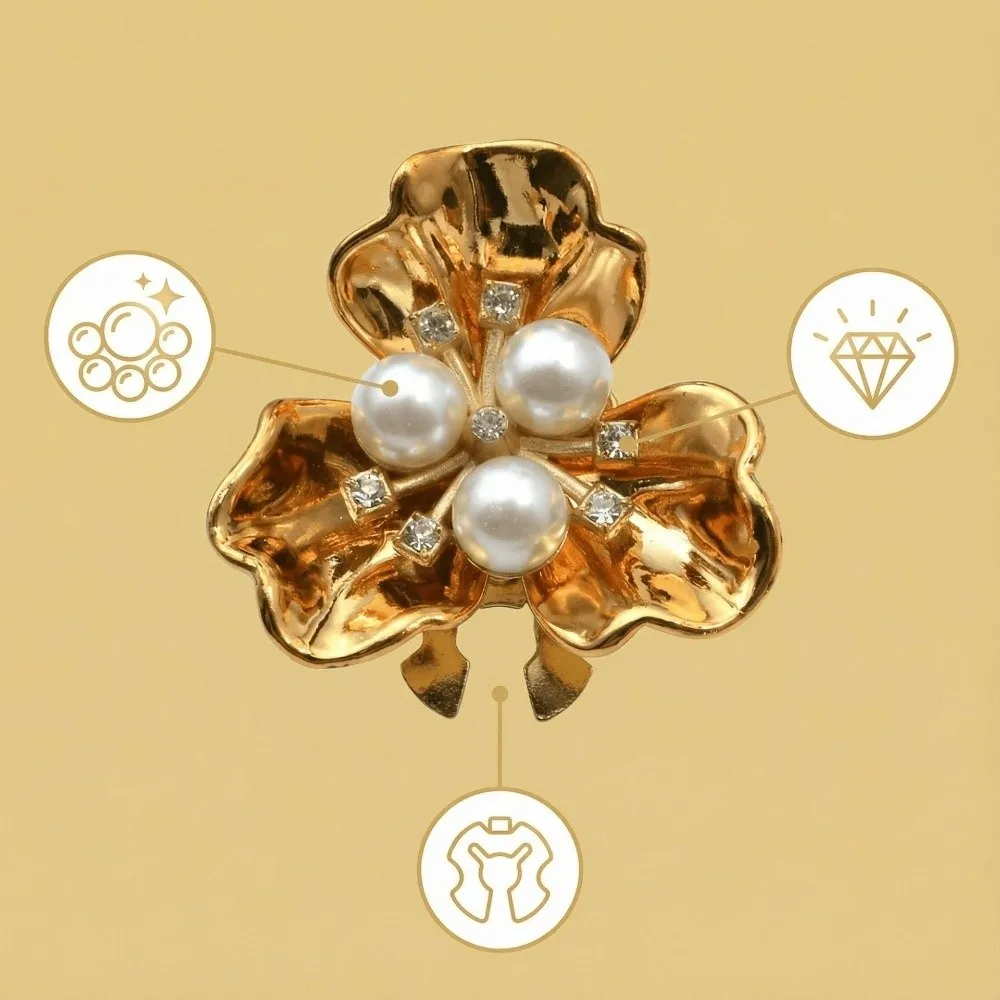 1pcs Detachable Flower Pearl Cufflinks Three-petal Flower Clip on Button Covers Gift Seamless Installation