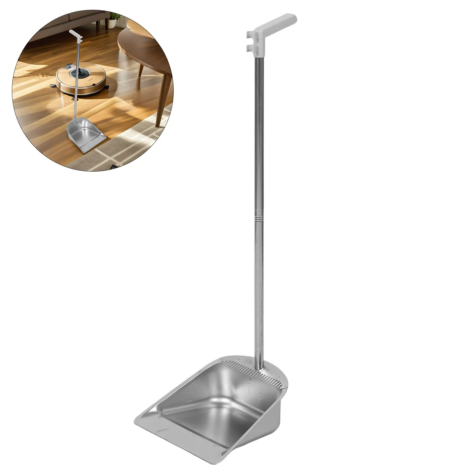 

Metal Dustpan Stainless Dustpan 35 Inch Upright Dust Pan Long Handle Heavy Duty Garage Workshop Cleaning
