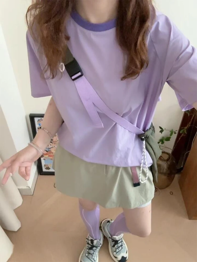 

Легкая фиолетовая спортивная футболка для женщин, летняя, для бега и велоспорта, из охлаждающего ледяного шелка, для повседневной носки, свободного кроя...