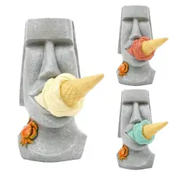 Ice Cream Smashing Moai Statue Desktop Sculpture Easter Island Massive Moai Head Planter Pot Art Flower Arrangement Home Decor