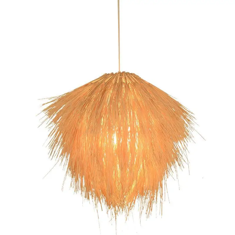 Pastoral straw hat chandelier, bamboo weaving rattan woven light, farmhouse restaurant, modern simple bird's nest led restaurant
