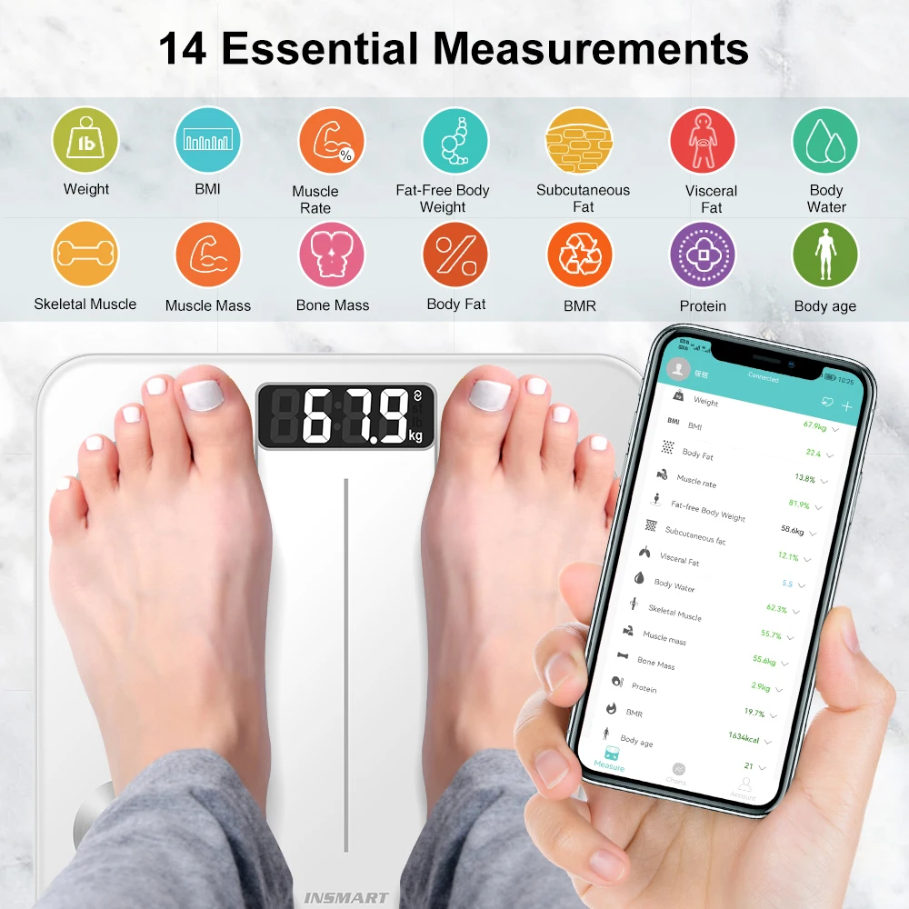 INSMART Bathroom Scale Body Weight Balance Scale Digital BMI Body Fat Weight Bluetooth Weight Scale for Human Smart Body Scale