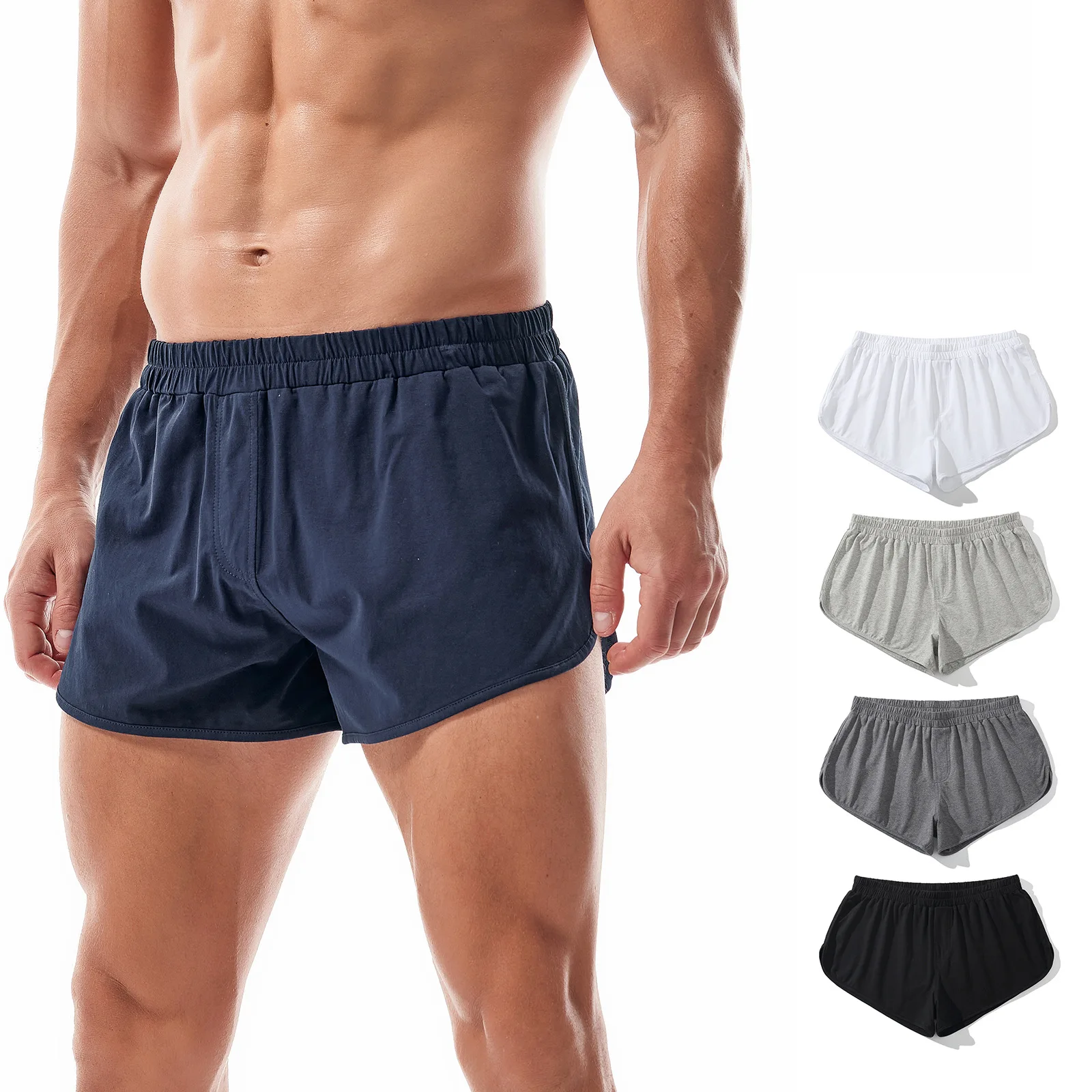 Summer Men's New Solid Color Simple Thin Slit Home Pants Loose Sports European Size Three Quarter Pants Casual Shorts