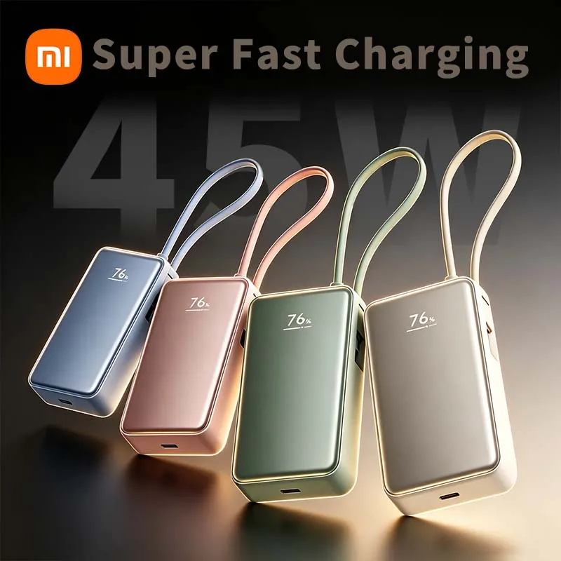 Xiaomi Power Bank 10000mAh 45W Fast Charging Built-in USB-C Cable Digital Display Portable External Battery for iPhone Samsung