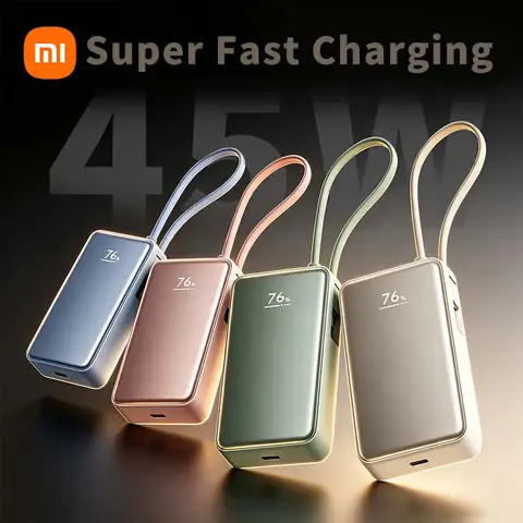 Xiaomi Power Bank 10000mAh 45W Fast Charging Built-in USB-C Cable Digital Display Portable External Battery for iPhone Samsung