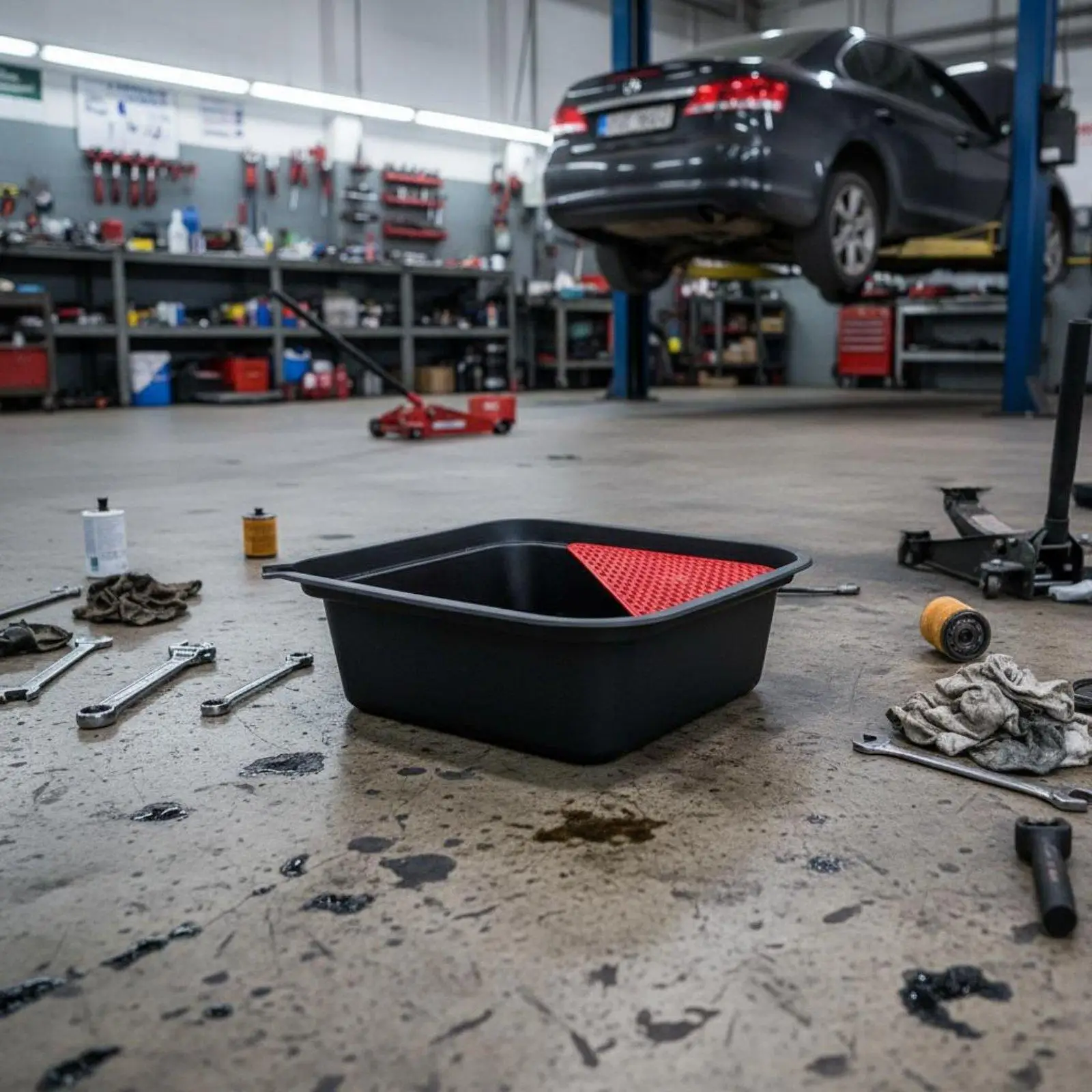 Oil Catch Basin Thickened Plastic Oil Change Tray with Debris Filter for Auto Parts Cleaning and Draining - view 3