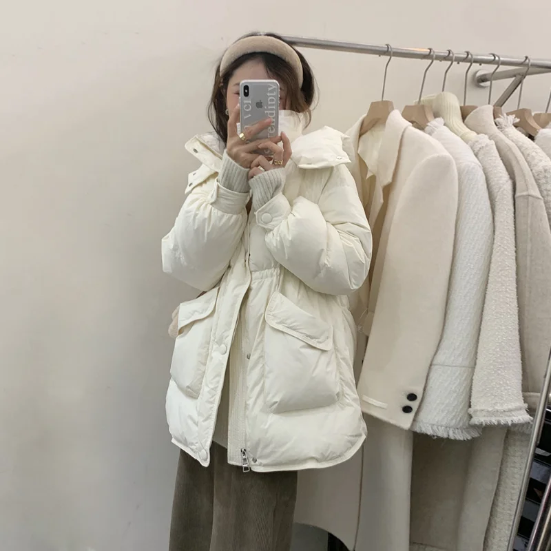 Duck Down Hooded Jacket for Women, Warm Coat, Korean Version, Medium-length, Coat Clothing, Autumn and Winter, 2024