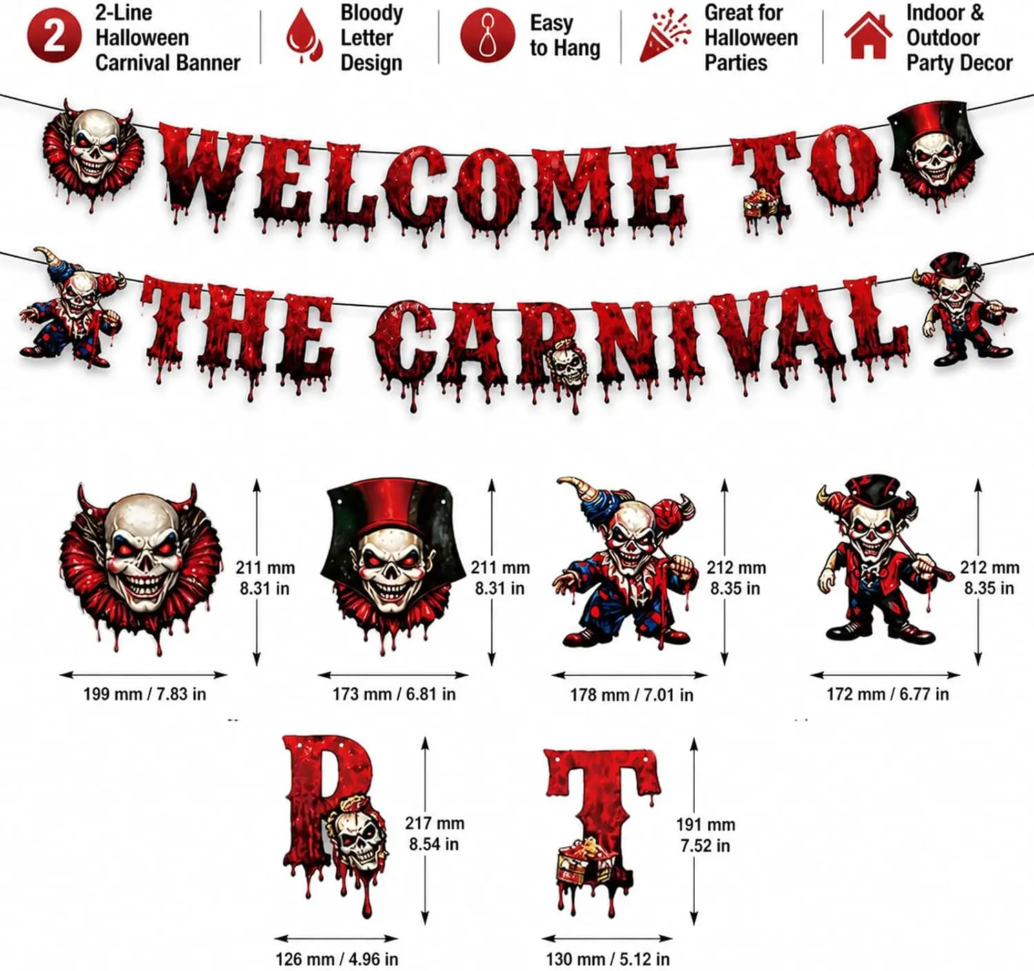 22 Pcs Clown Halloween Party Supplies, Scary Circus Carnival Decor Set