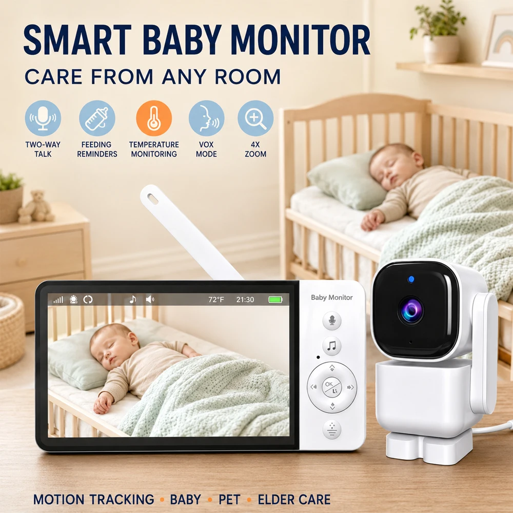 5.0 Inch Video Baby Monitor PTZ Camera 2-Way Audio Full Color Night Vision Motion Detection VOX Mode Smart Baby Security Camera