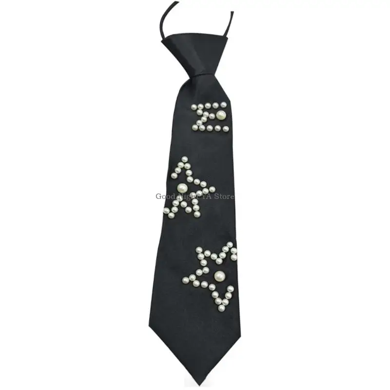 

Modern Pearls Accent Necktie Comfortable Polyester Neckwear Professional and Casual Wear Solution
