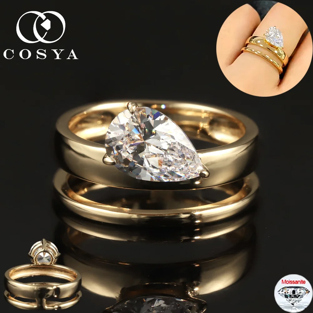 

COSYA 2CT Кольцо с муассанитом огранки маркизы/груши, 2 ряда, серебро S925, золото 18 карат, D, лабораторное обручальное кольцо с бриллиантом для женщин и мужчин, ювелирные украшения